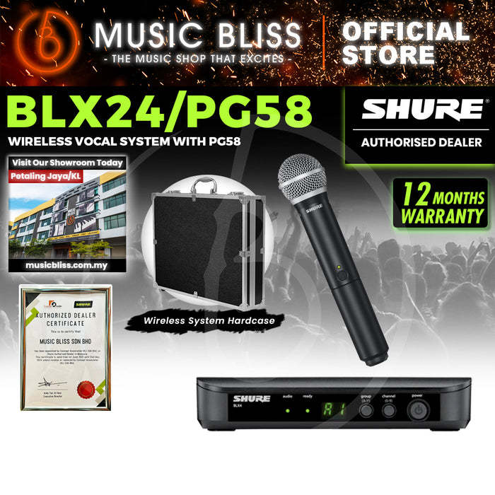 Shure BLX24/PG58 Wireless Handheld Microphone System, BLX4 Receiver & BLX2/PG58 Handheld Transmitter