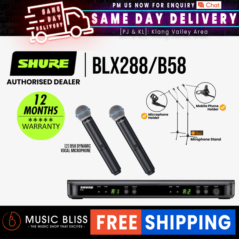 Shure BLX288/B58 Dual Channel Handheld Wireless Microphone System
