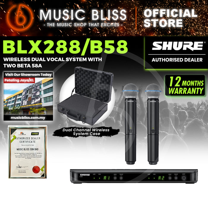 Shure BLX288/B58 Dual Channel Handheld Wireless Microphone System, BLX88 Receiver & (2) BLX2/B58 Handheld Transmitters