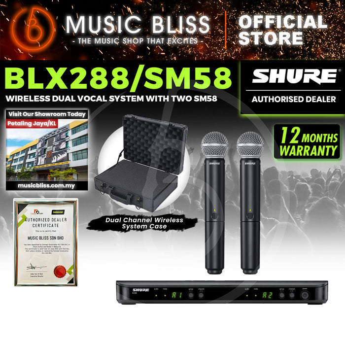 Shure BLX288/SM58 Dual Channel Handheld Wireless Microphone System, BLX88 Dual-channel Wireless Receiver & (2) BLX2/SM58 Handheld Transmitters