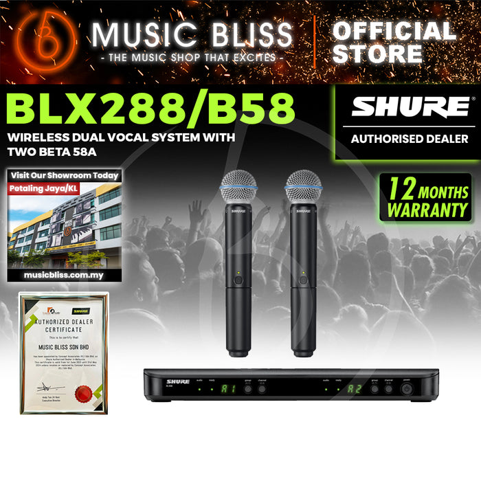 Shure BLX288/B58 Dual Channel Handheld Wireless Microphone System, BLX88 Receiver & (2) BLX2/B58 Handheld Transmitters