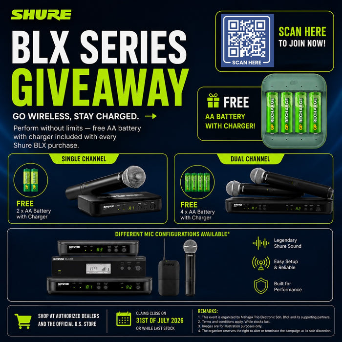 Shure BLX24/SM58 Handheld Wireless System, BLX4 Receiver & BLX2/SM58 Handheld Transmitter
