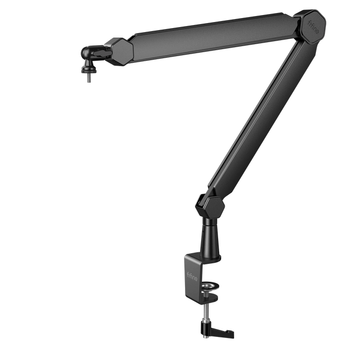 FIFINE BM66 Microphone Boom Arm Stand with Desk Clamp, Cable Channels, 3/8" to 5/8" Threads, Heavy Metal Microphone Stand for Podcast, Vocal Recording, Gaming