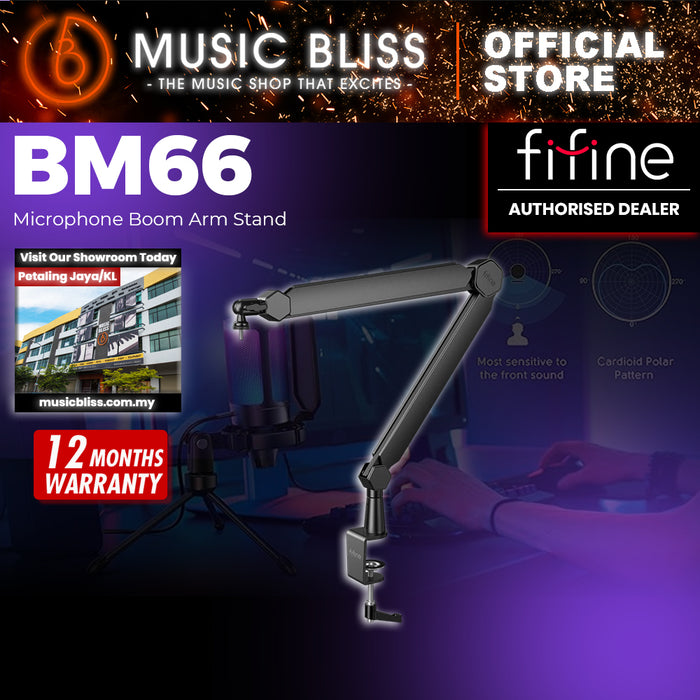 FIFINE BM66 Microphone Boom Arm Stand with Desk Clamp, Cable Channels, 3/8" to 5/8" Threads, Heavy Metal Microphone Stand for Podcast, Vocal Recording, Gaming