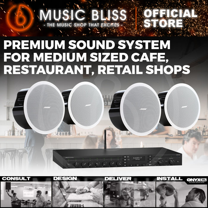 Premium Sound System for Medium Sized Cafe, Restaurant, Retail Shops with Lab Gruppen Mixer Amplifer and Bose Ceiling Speakers