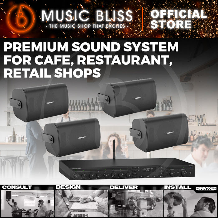 Premium Sound System for Cafe, Restaurant, Retail Shops with Lab Gruppen CPA1201 Mixer Amplifer and Bose FS4SE Surface Mounted Speakers
