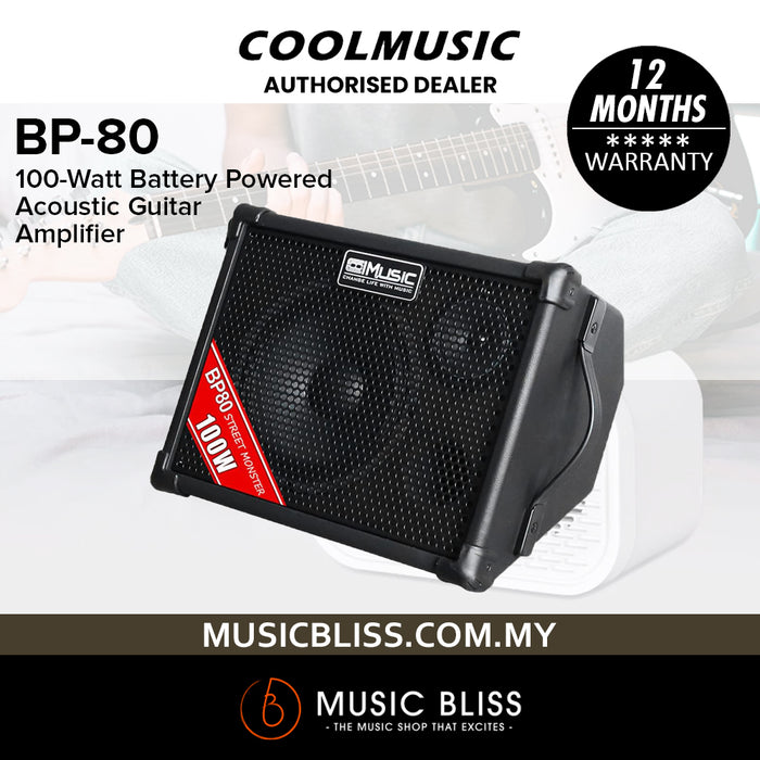 Cool Music BP-80 100-Watt Battery Powered Acoustic Guitar Amplifier - Black
