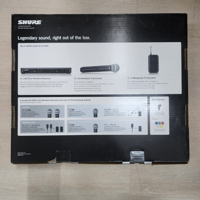 B STOCK (BS-487) Shure BLX288/PG58 Dual Channel Wireless Handheld Microphone System, BLX88 Dual-Channel Wireless Receiver & (2) BLX2/PG58 Handheld Transmitters ( K14 )