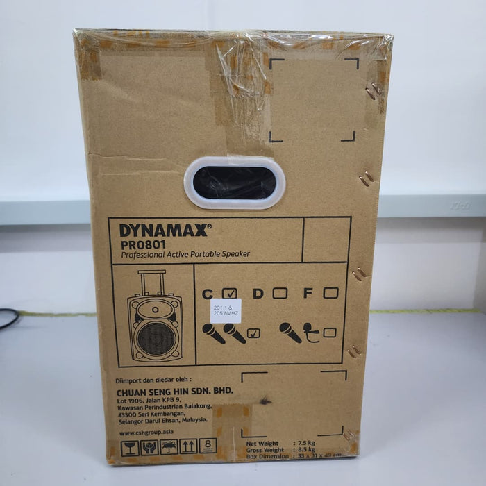 B-STOCK (BS-507) Dynamax PRO801C 8" Active Speaker with USB, Bluetooth and 2 x Handheld Microphone (PRO801)