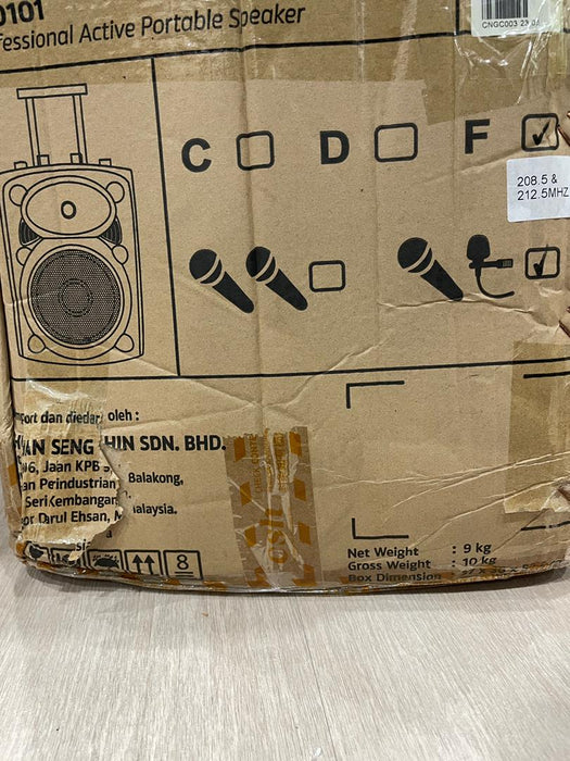 B STOCK (BS-598) Dynamax PRO101CF 10" Active Speaker with USB, Bluetooth, 1 Handheld Microphone and 1 Clip Mic