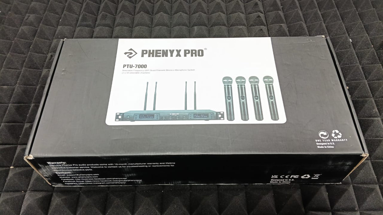 B STOCK (BS-669) Phenyx Pro Best Budget Wireless PTU-7000-4H 4-channel UHF Wireless Microphone System, with 4x Handheld Dynamic Microphones, 328ft Range, Ideal for Singing, Karaoke, Church