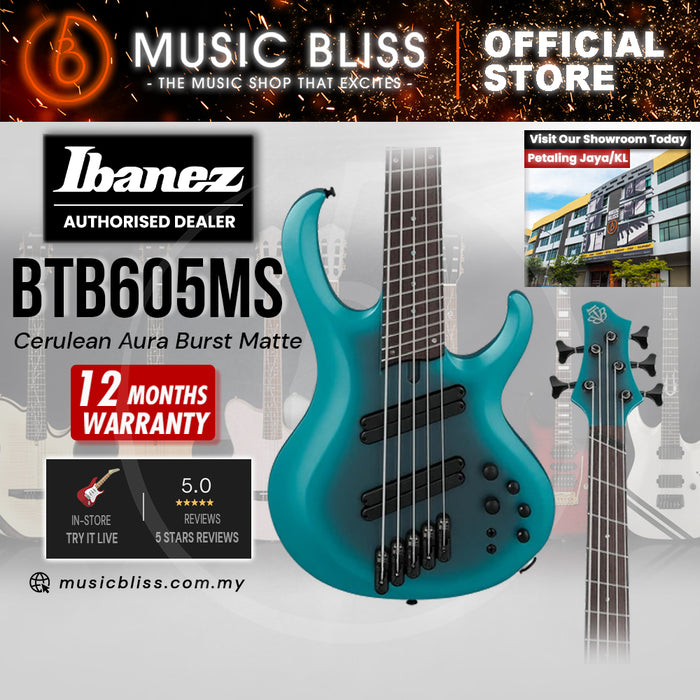 Ibanez BTB605MS Electric Bass Guitar - Cerulean Aura Burst Matte