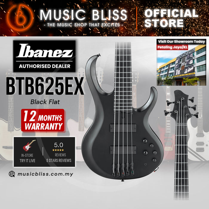 Ibanez Iron Label BTB625EX Electric Bass Guitar - Black Flat