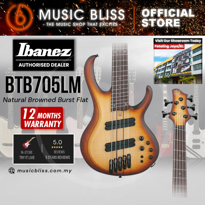 Ibanez Bass Workshop BTB705LM Electric Bass Guitar - Natural Browned Burst Flat