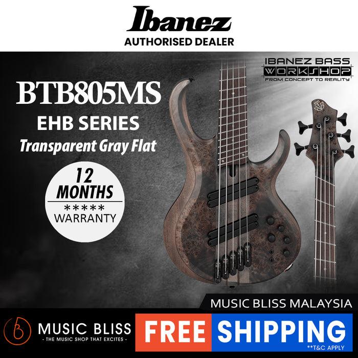 Ibanez BTB805MS 5-string Electric Bass Guitar - Transparent Gray Flat