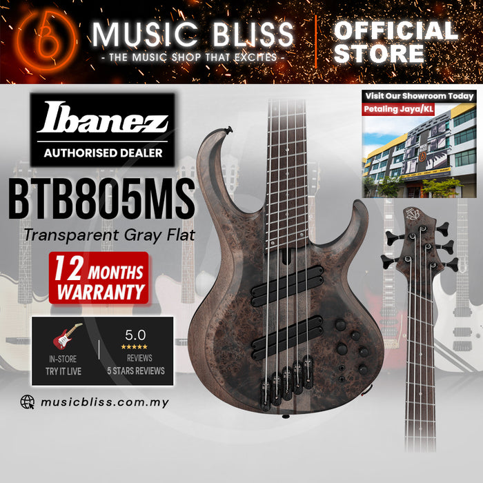 Ibanez BTB805MS 5-string Electric Bass Guitar - Transparent Gray Flat