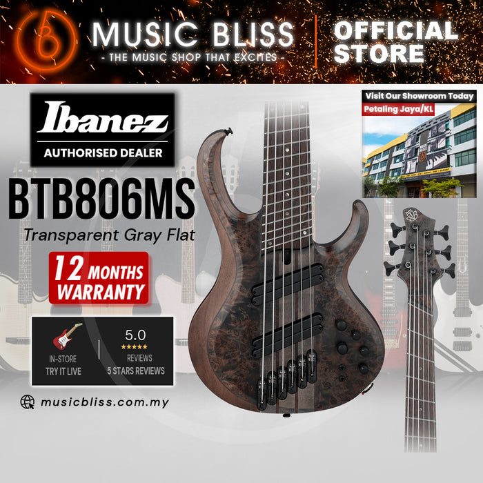 Ibanez BTB806MS 6-string Electric Bass Guitar - Transparent Gray Flat