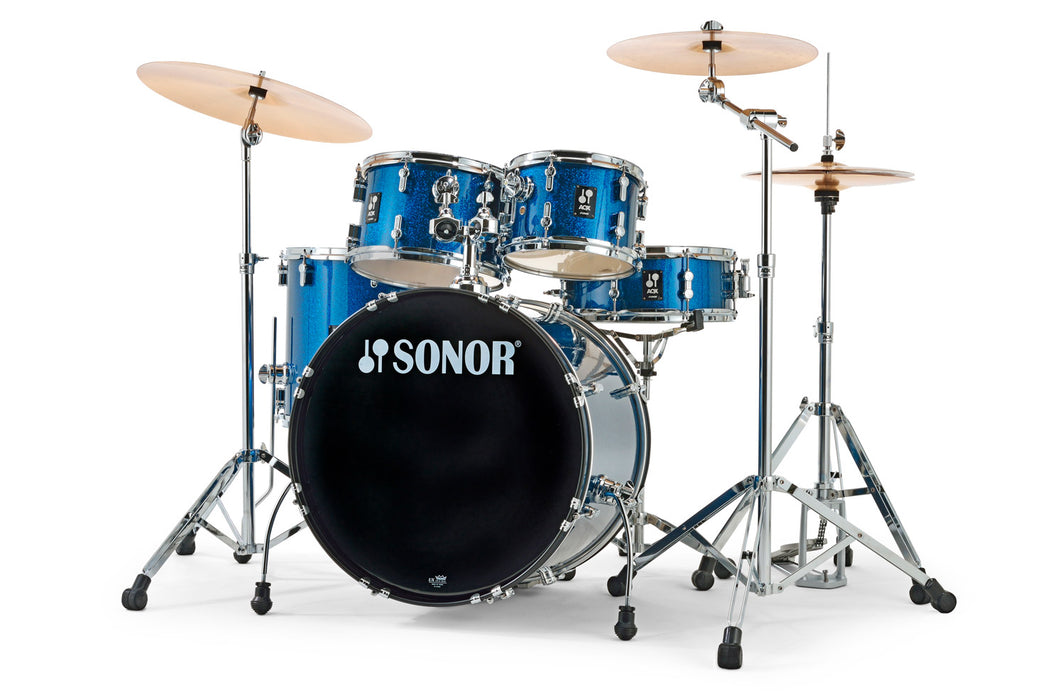 Sonor AQX Stage 5-Piece Acoustic Drum Set with Hardware - 22 Inch Bass Drum - Blue Ocean Sparkle