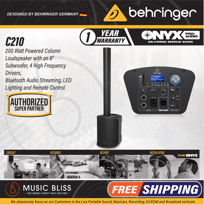 Behringer C210 200-watt Powered Column Loudspeaker with an 8" Subwoofer - Music Bliss Malaysia