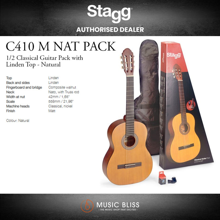 Stagg C410M NAT 1/2 Classical Guitar Pack with Linden Top - Natural