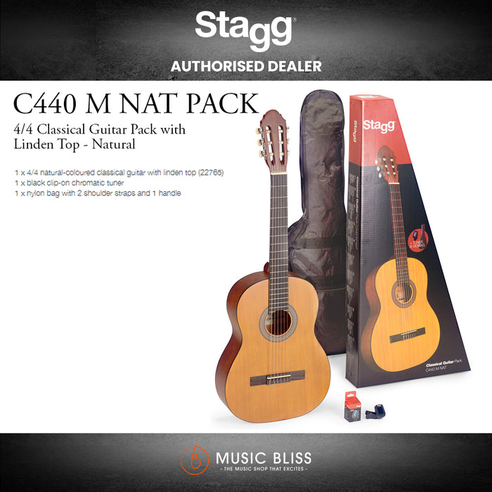 Stagg C440M NAT  4/4 Classical Guitar Pack with Linden Top - Natural