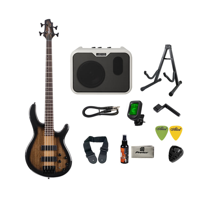 Cort C4 Plus ZBMH Electric Bass Guitar with Bag - Trans Black Burst