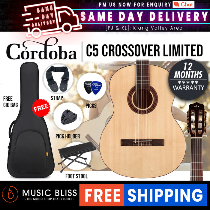 Cordoba C5 Crossover Limited Classical Guitar - Solid Top, Spalted Maple Back & Sides - Music Bliss Malaysia