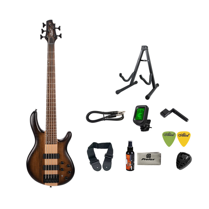 Cort C5 Plus OVMH Electric Bass Guitar with Bag - Antique Brown Burst