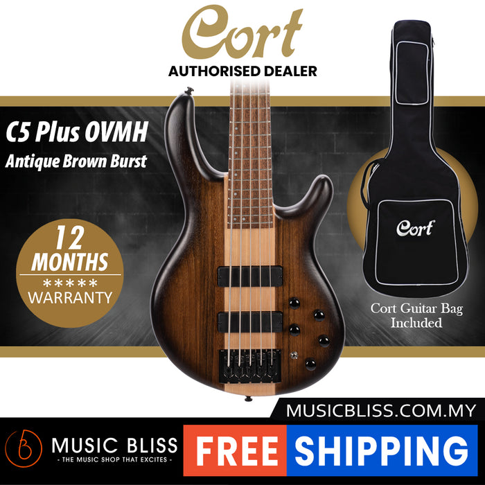 Cort C5 Plus OVMH Electric Bass Guitar with Bag - Antique Brown Burst