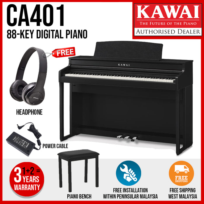 Kawai CA401 88-key Digital Piano - Premium Satin Black - Music Bliss Malaysia