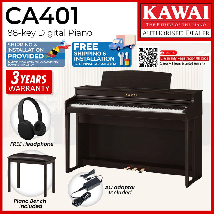 Kawai CA401 88-key Wooden-key Digital Piano - Premium Rosewood (Grade 5-Diploma)