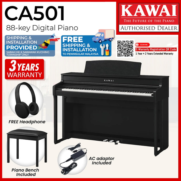 Kawai CA501 88-key Wooden-key Digital Piano - Premium Satin Black (Grade 5-Diploma)