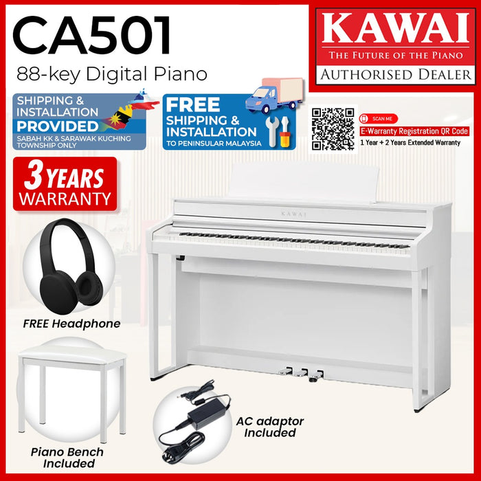 Kawai CA501 88-key Wooden-key Digital Piano - Premium Satin White (Grade 5-Diploma)