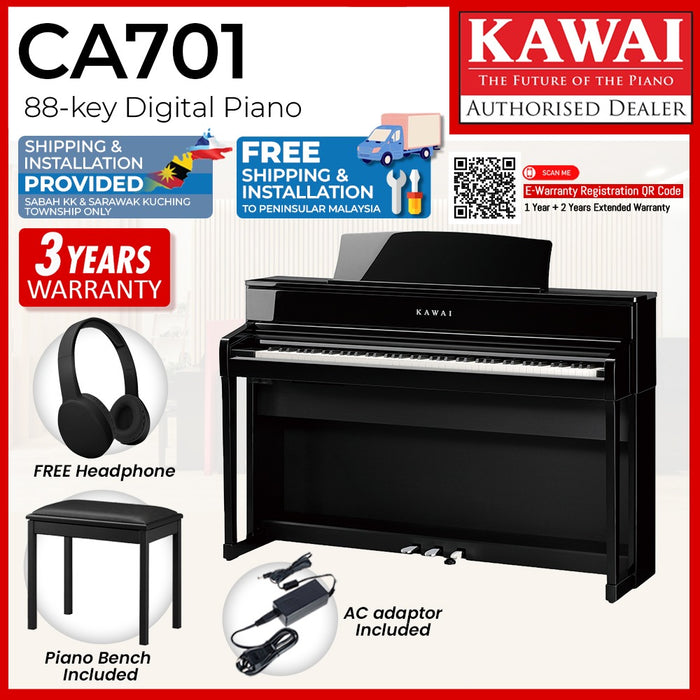 Kawai CA701 88-key Wooden-key Digital Piano - Black (Grade 5-Diploma)