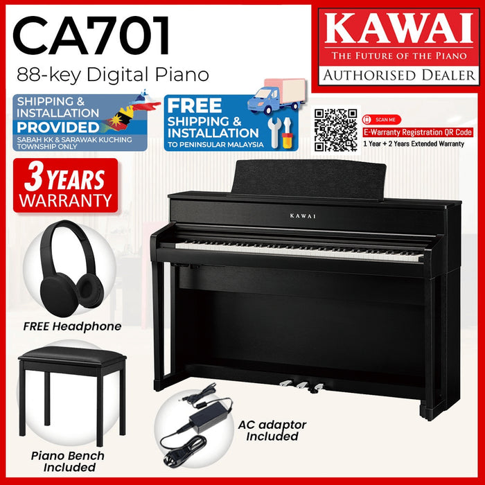 Kawai CA701 88-key Wooden-key Digital Piano - Black (Grade 5-Diploma)