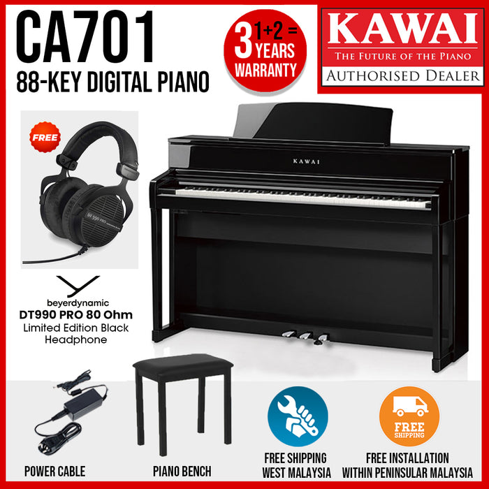 Kawai CA701 88-key Wooden-key Digital Piano - Ebony (Grade 5-Diploma) - Music Bliss Malaysia