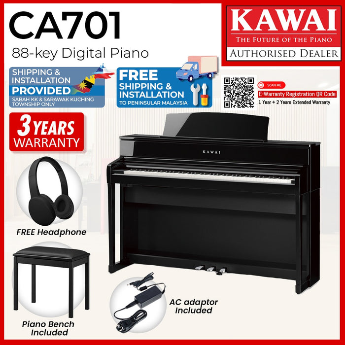 Kawai CA701 88-key Wooden-key Digital Piano - Ebony (Grade 5-Diploma)