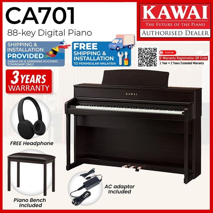 Kawai CA701 88-key Wooden-key Digital Piano - Premium Rosewood (Grade 5-Diploma)