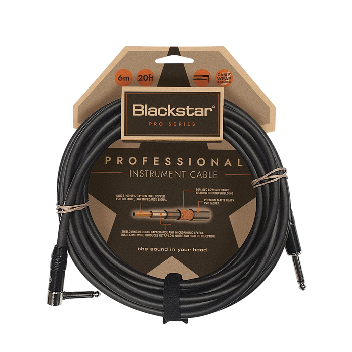 Blackstar CABLE-PRO-6M-SA 20ft Professional Instrument Cable, Straight/Angled