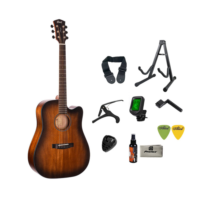 Cort Core-DC All Mahogany Acoustic Guitar with Bag - Open Pore Black Burst