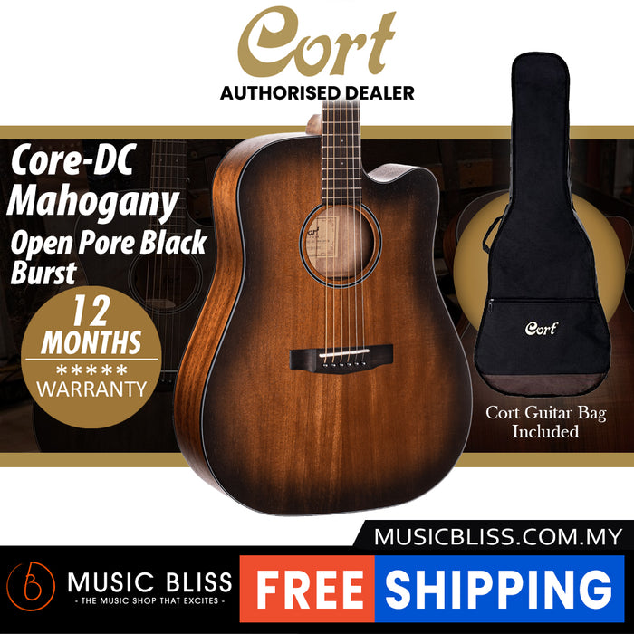 Cort Core-DC All Mahogany Acoustic Guitar with Bag - Open Pore Black Burst