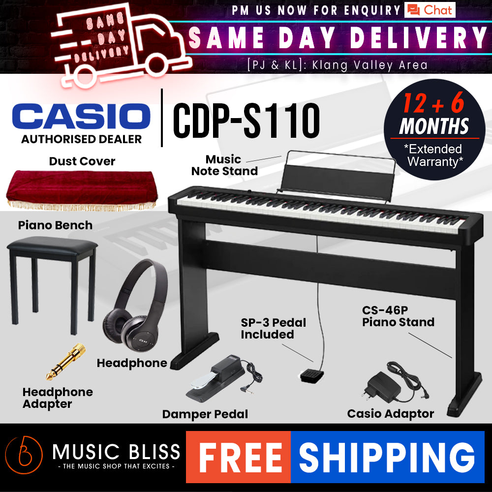 casio cdp s110 pedal Casio CDP-S110 88-key Digital Piano Home Package with FREE Headphone — Music Bliss Malaysia