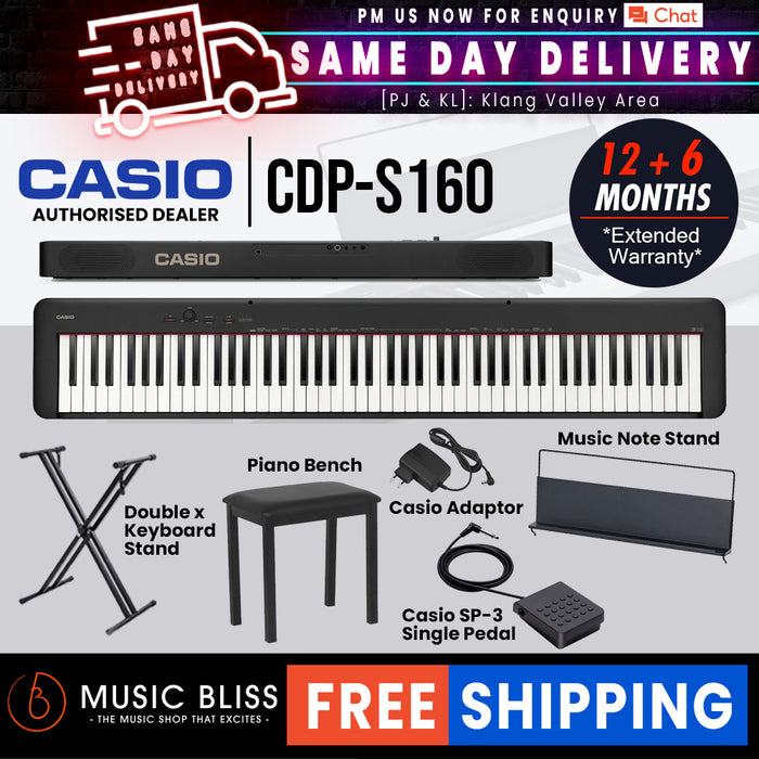 Casio CDP-S160 88-key Digital Piano with FREE Piano Bench - Music Bliss Malaysia