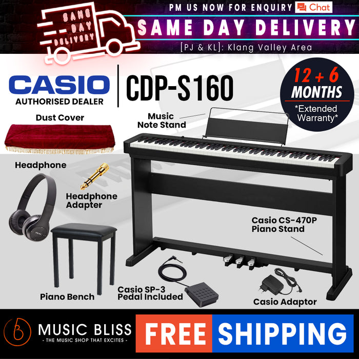 Casio CDP-S160 88-key Digital Piano Home Package - Black, EDU Set - Music Bliss Malaysia