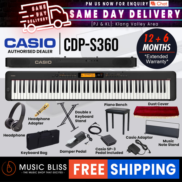 Casio CDP-S360 88-key Digital Piano Musician Package with FREE Headphone - Black - Music Bliss Malaysia