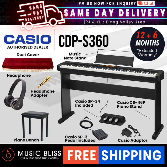 Casio CDP-S360 88-key Digital Piano Home Package - Black - Music Bliss Malaysia