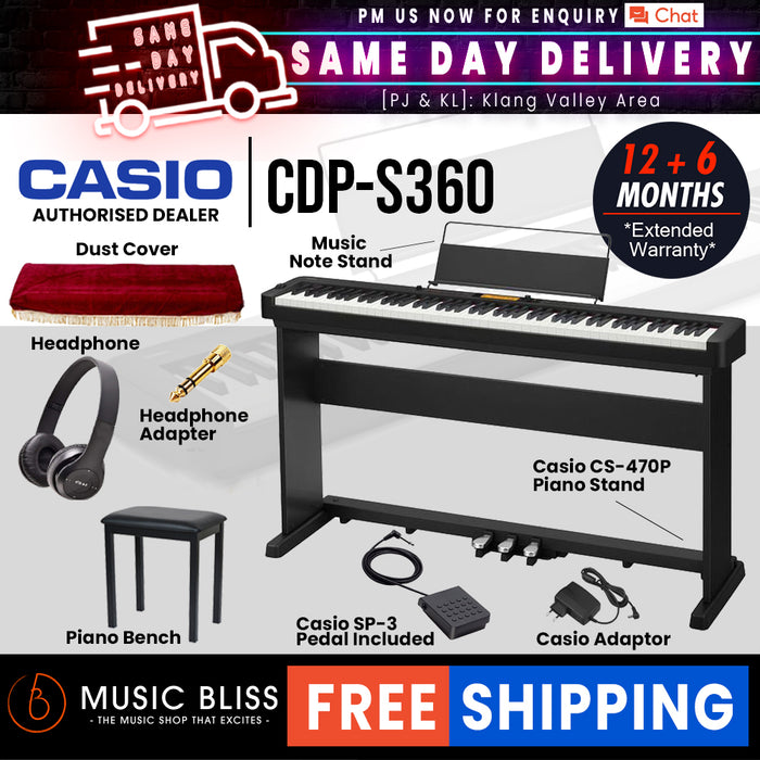 Casio CDP-S360 88-key Digital Piano Home Package - Black, EDU Set - Music Bliss Malaysia