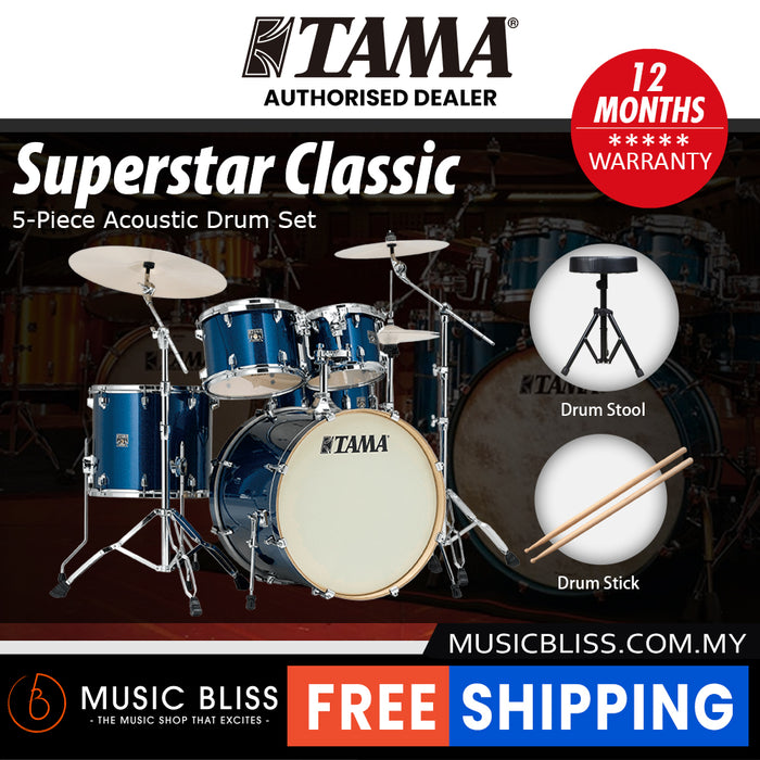 Tama Superstar Classic 5-piece Shell Pack - 22 Inch Bass Drum - Indigo Sparkle