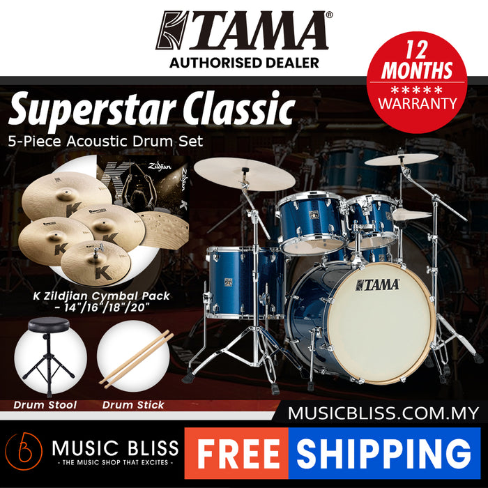 Tama Superstar Classic 5-piece Shell Pack - 22 Inch Bass Drum - Indigo Sparkle