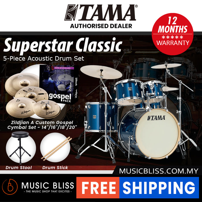 Tama Superstar Classic 5-piece Shell Pack - 22 Inch Bass Drum - Indigo Sparkle